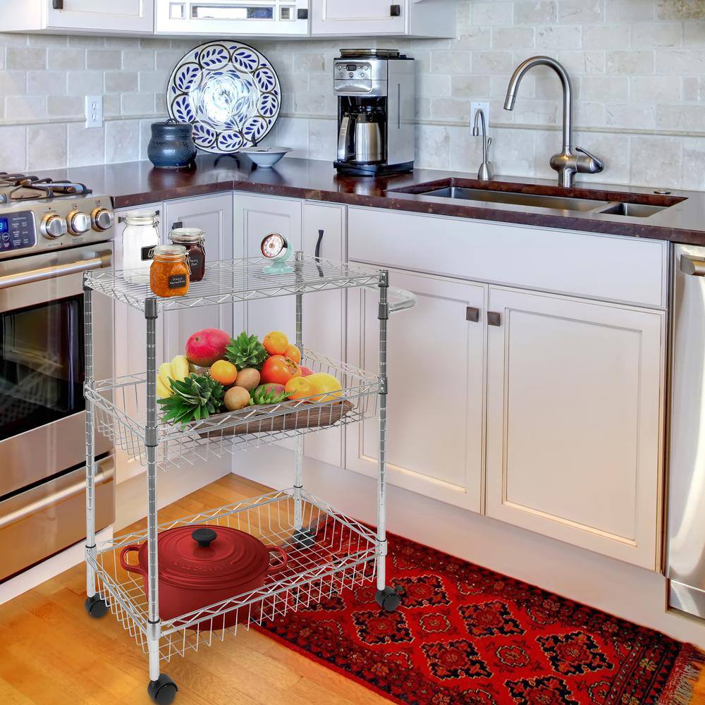 3-Tier Metal Rolling Utility Cart - Hercitys