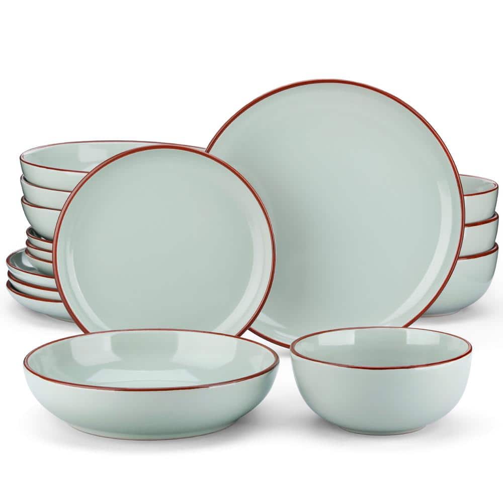 16 Piece Modern Stoneware Light Green Dinnerware Set Tableware (Service for 4) - Hercitys