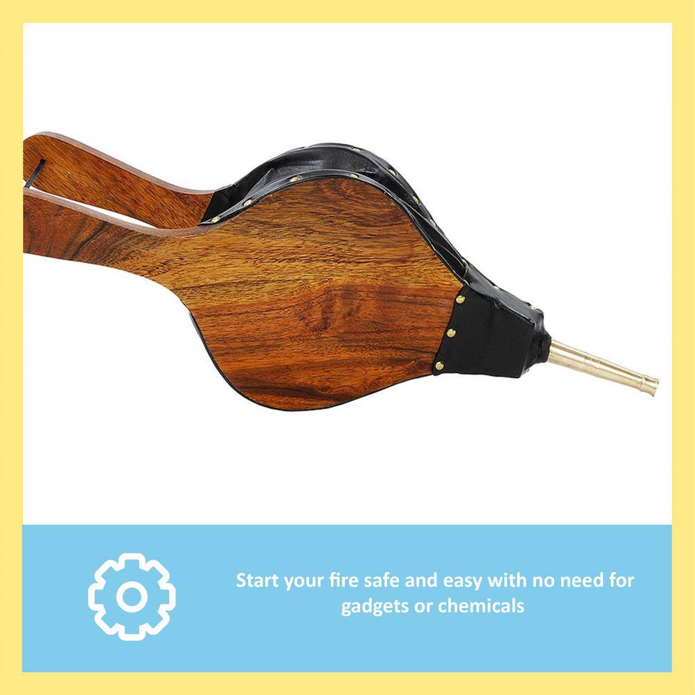 18.25 in. L Natural Wood Black and Brass Large Classic Fire-Starting Bellow - Hercitys