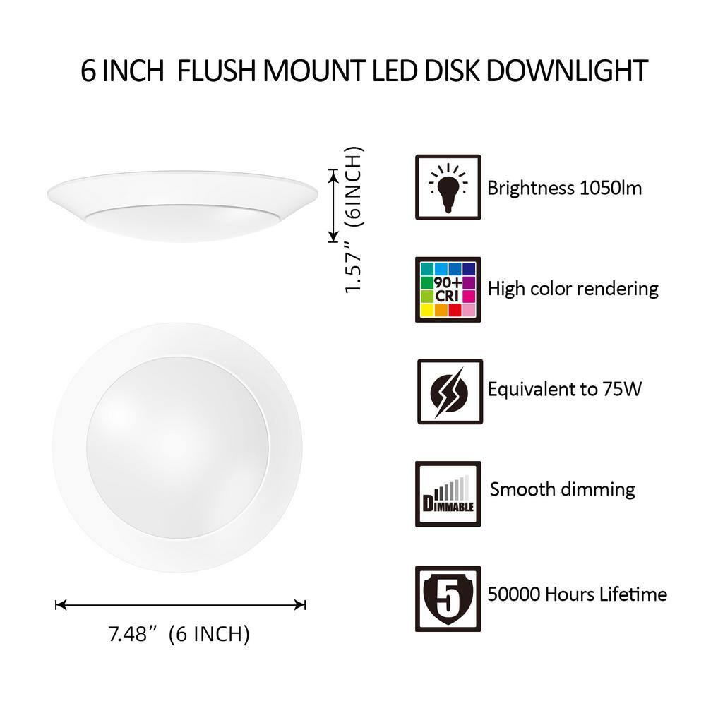 12-Pack 7.5 in. 90 CRI 3000K Warm White Dimmable Integrated LED Flush Mount Ceiling Light Disk Light - Hercitys