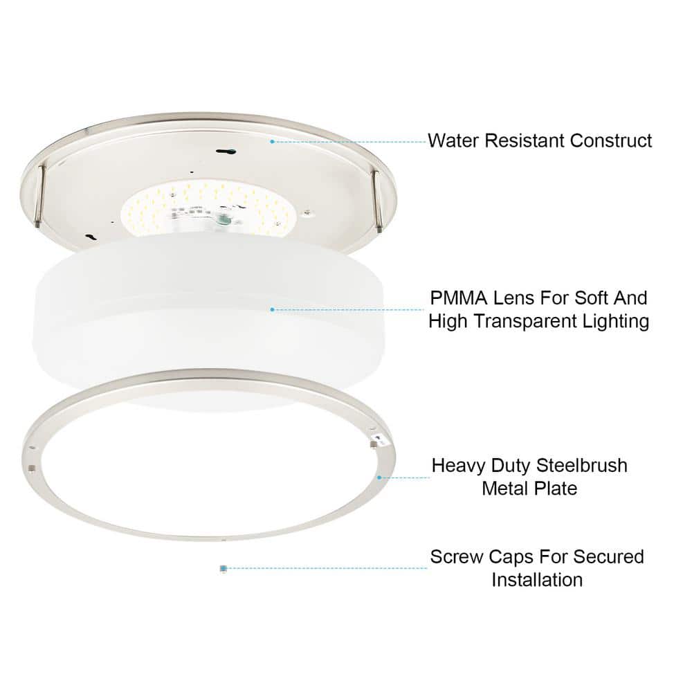 14 in. 20-Watt, 1600 Lumens Brushed Nickel LED Finish Double Ring CCT Flush Mount Ceiling Light - Hercitys