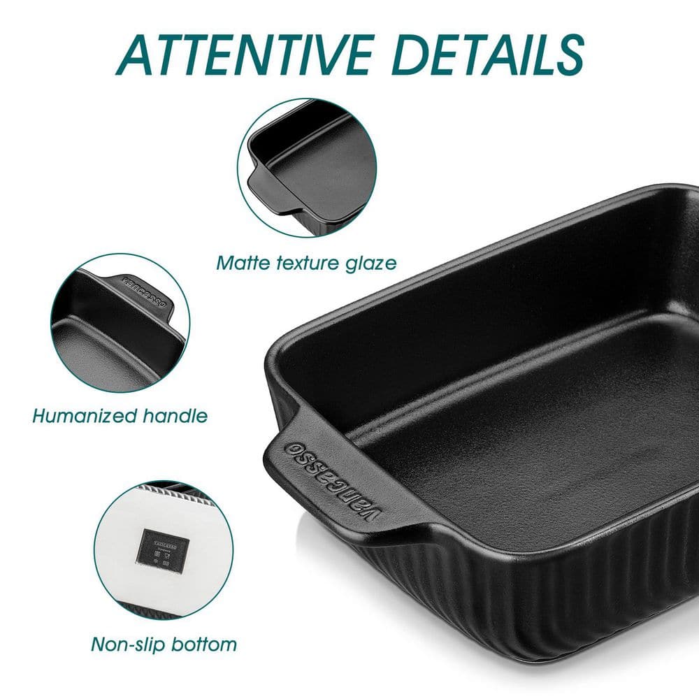 4-Piece Black Rectangular Stoneware Baking Dish Set with Handles Casserole and Lasagna Pan Bakeware - Hercitys