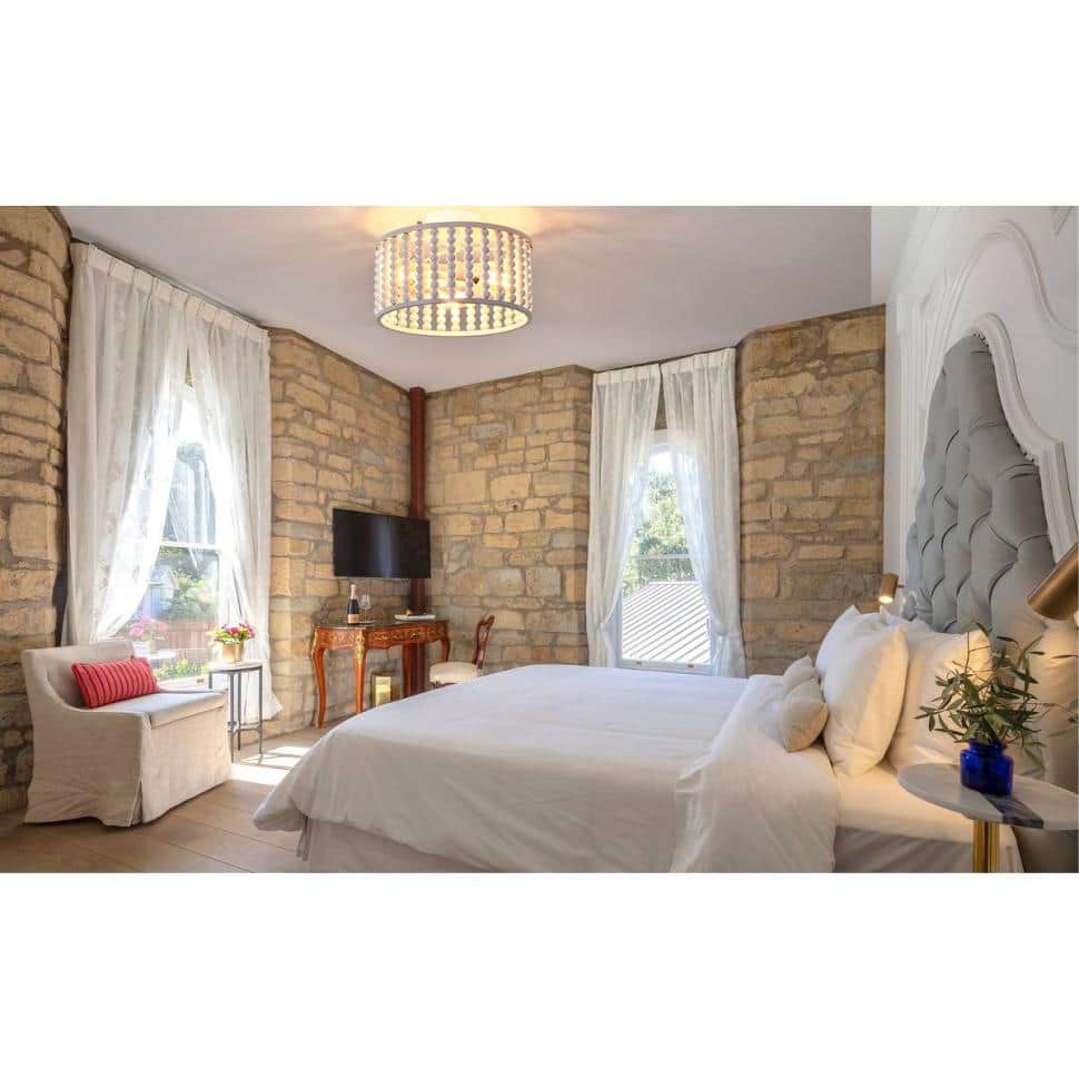 12.8 in. 3-Light White Semi Flush Mount Round Ceiling Light Fixture with Wood Bead and No Bulbs Included - Hercitys