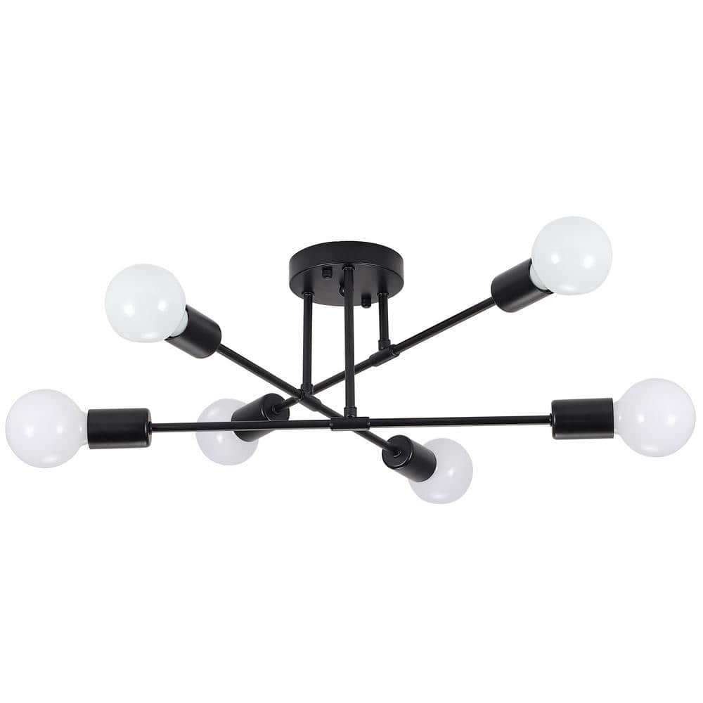 20.66 in. 6-Light Black Sputnik Modern Semi-Flush Mount Ceiling Light - Hercitys