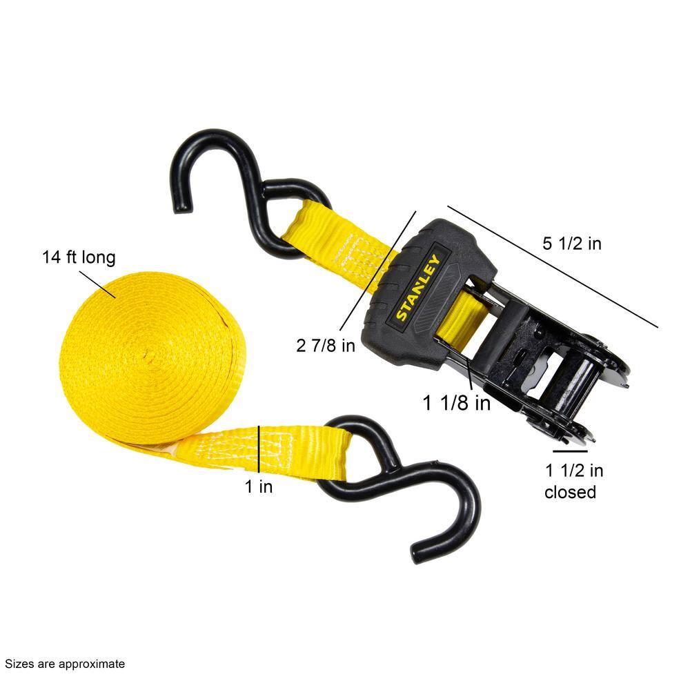 1 in. x 14 ft. Ratchet Straps 3000 lbs. Break Strength (4-Pack) - Hercitys