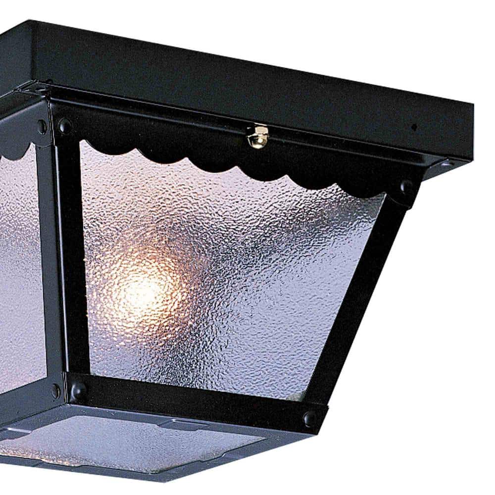 1-Light Outdoor Black Flush Mount Ceiling Fixture - Hercitys
