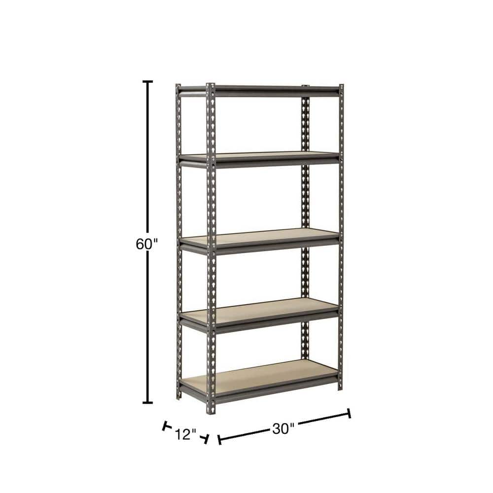 5-Tier Boltless Steel Garage Storage Shelving Unit in Silver Vein (30 in. W x 60 in. H x 12 in. D) - Hercitys