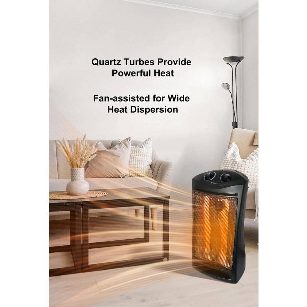1500-Watt Black Electric Tower Quartz Infrared Space Heater with Thermostat - Hercitys