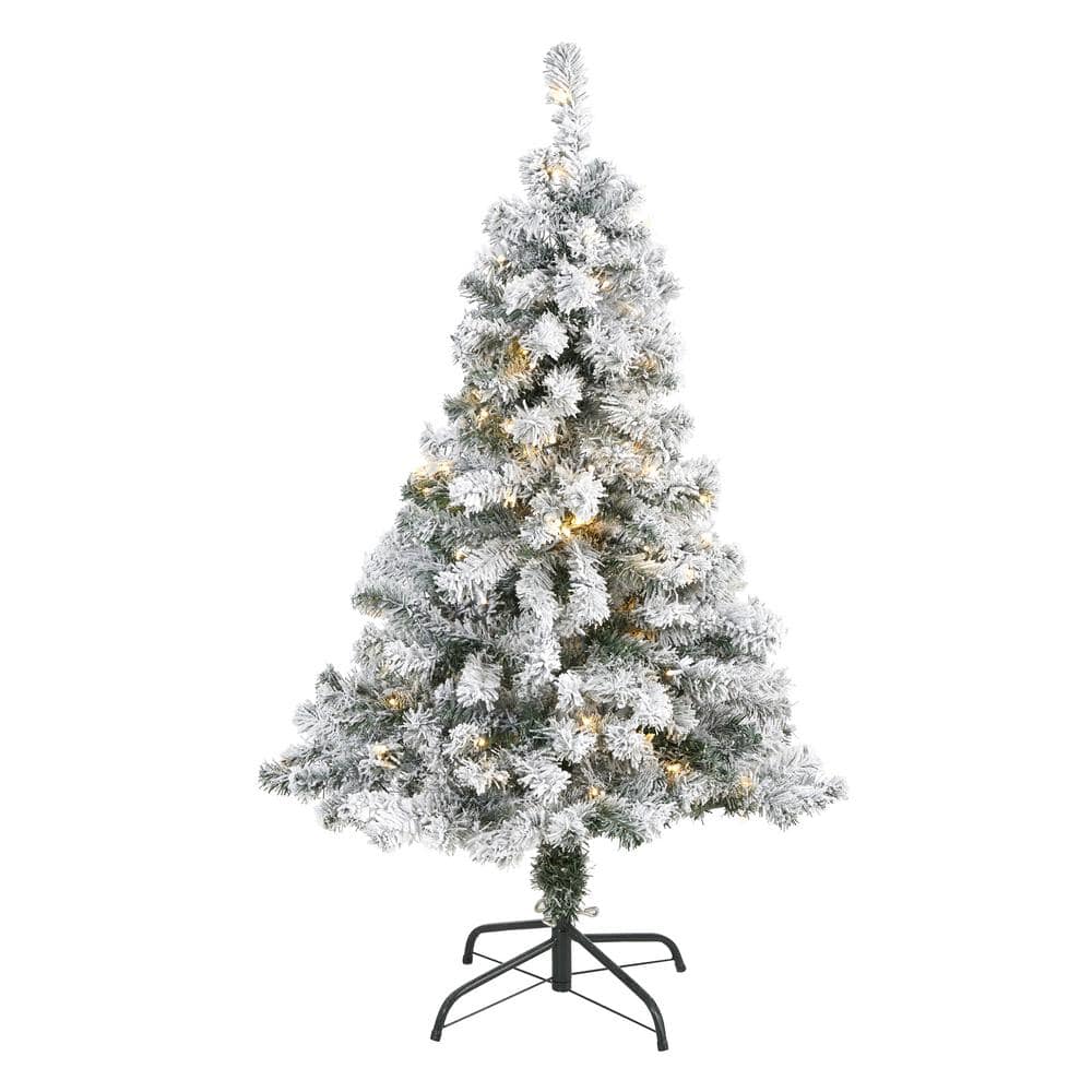 4 ft. Pre-lit Flocked Rock Springs Spruce Artificial Christmas Tree with 100 Clear LED Lights - Hercitys