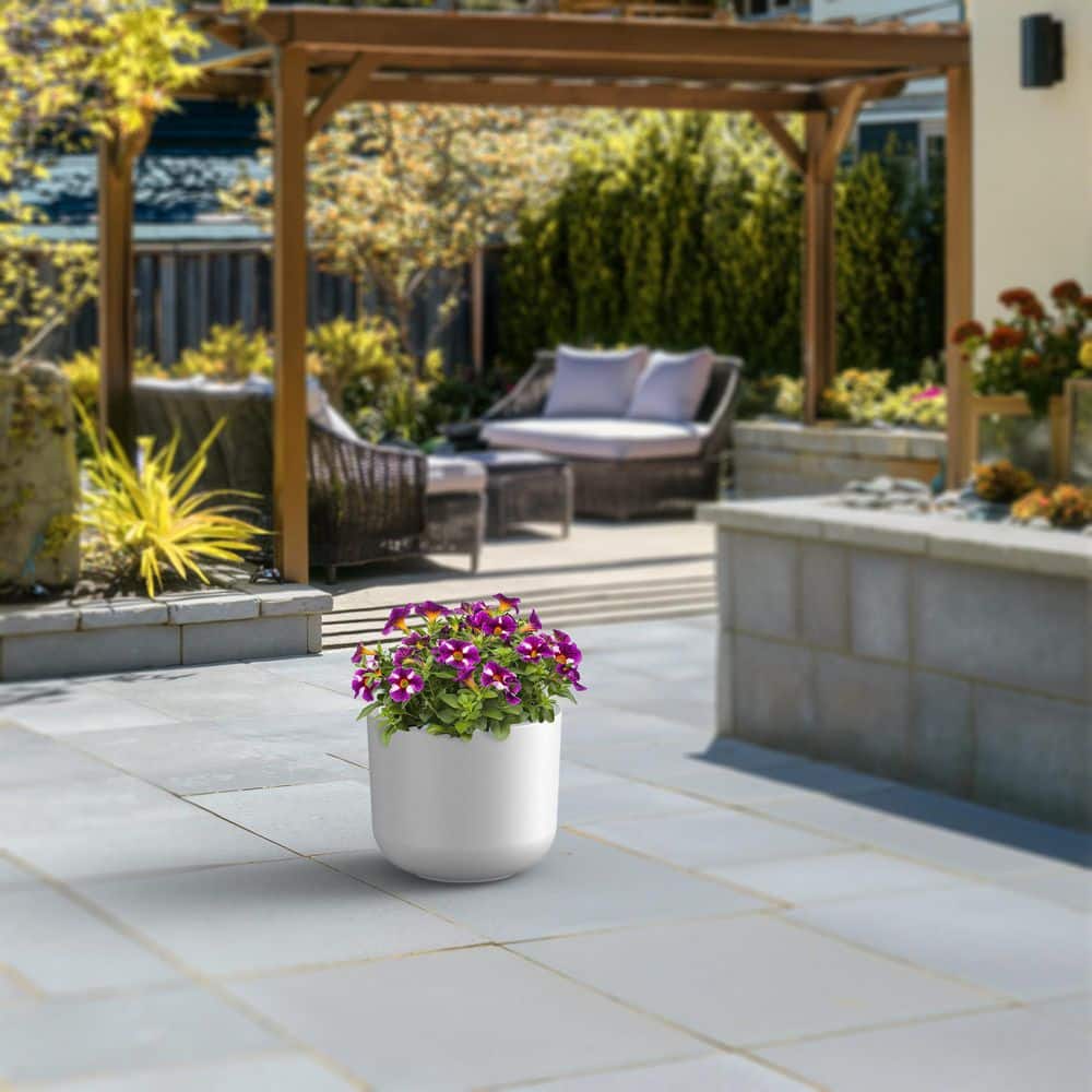 11.5 in. Small Crisp White(Premium Inner) Concrete Round Planter/Pot with Drainage Holes - Hercitys