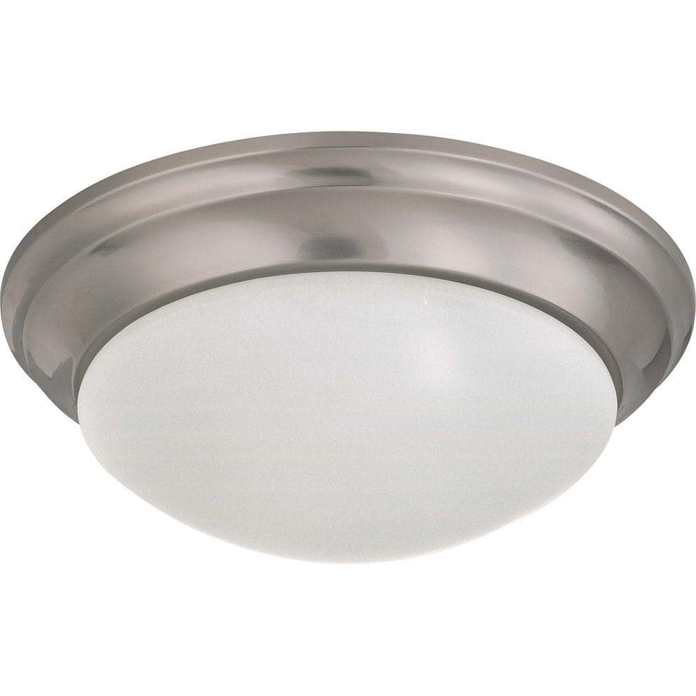 2-Light Brushed Nickel Flush Mount Twist and Lock with Frosted White Glass - Hercitys