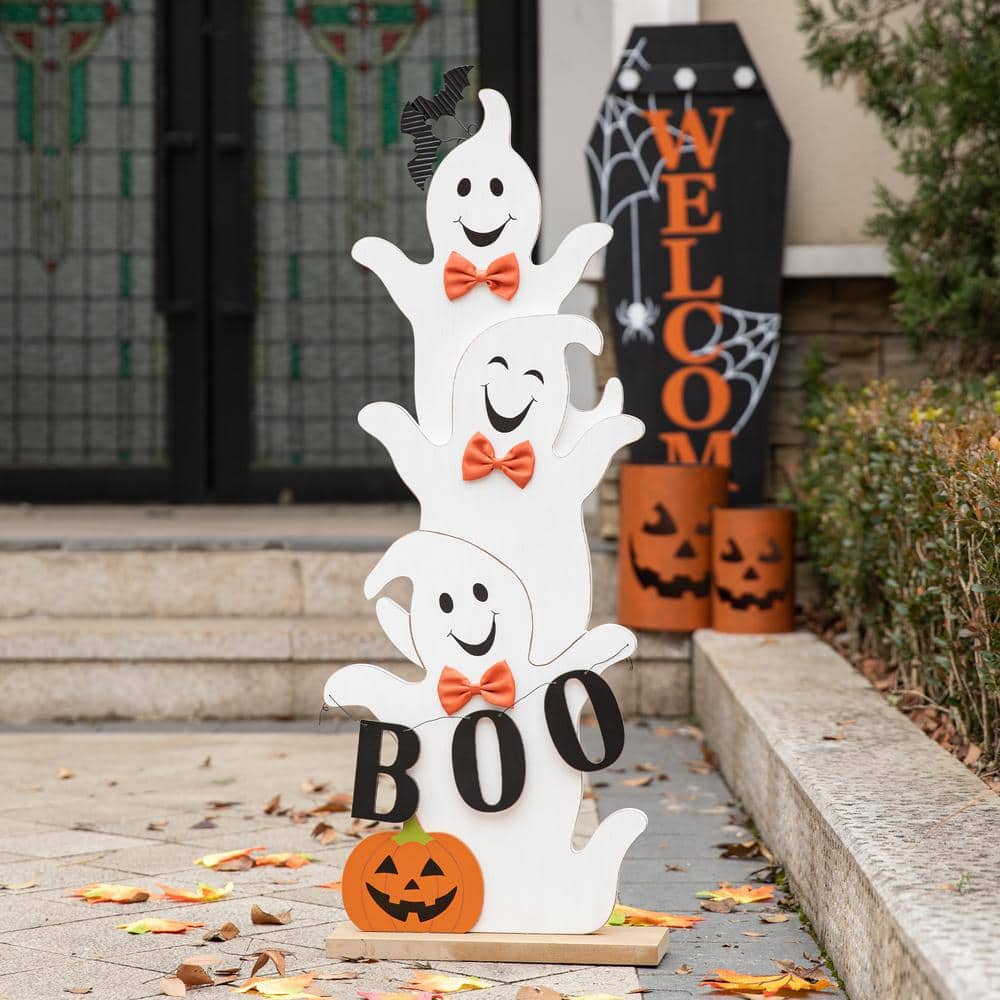 37.5 in. H Halloween Wooden Stacked Ghost Porch Decor - Hercitys