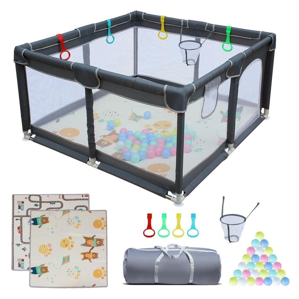 21 .65 in.H Removable Enclosures for Indoor and Outdoor, Baby Playpen with Zipper Gate and Mat - Hercitys