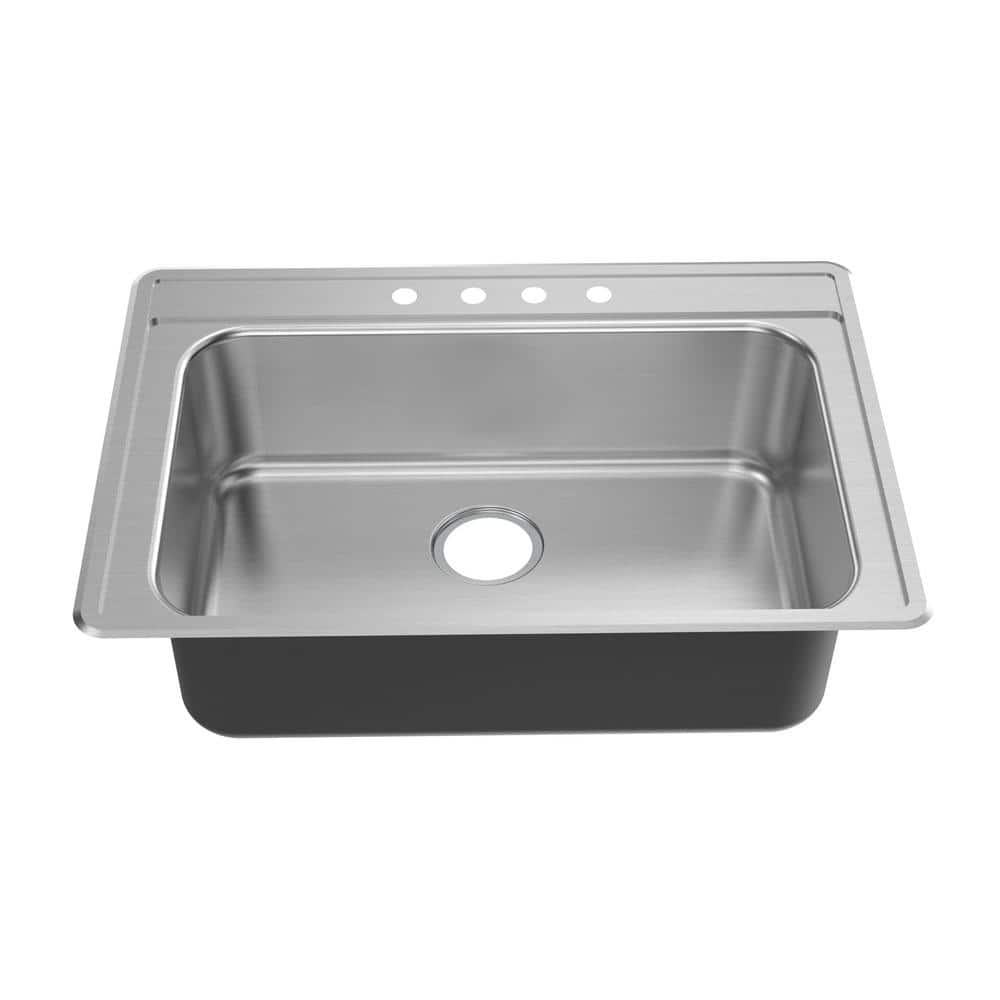 33 in. Drop-In Single Bowl 20 Gauge Stainless Steel Kitchen Sink - Hercitys