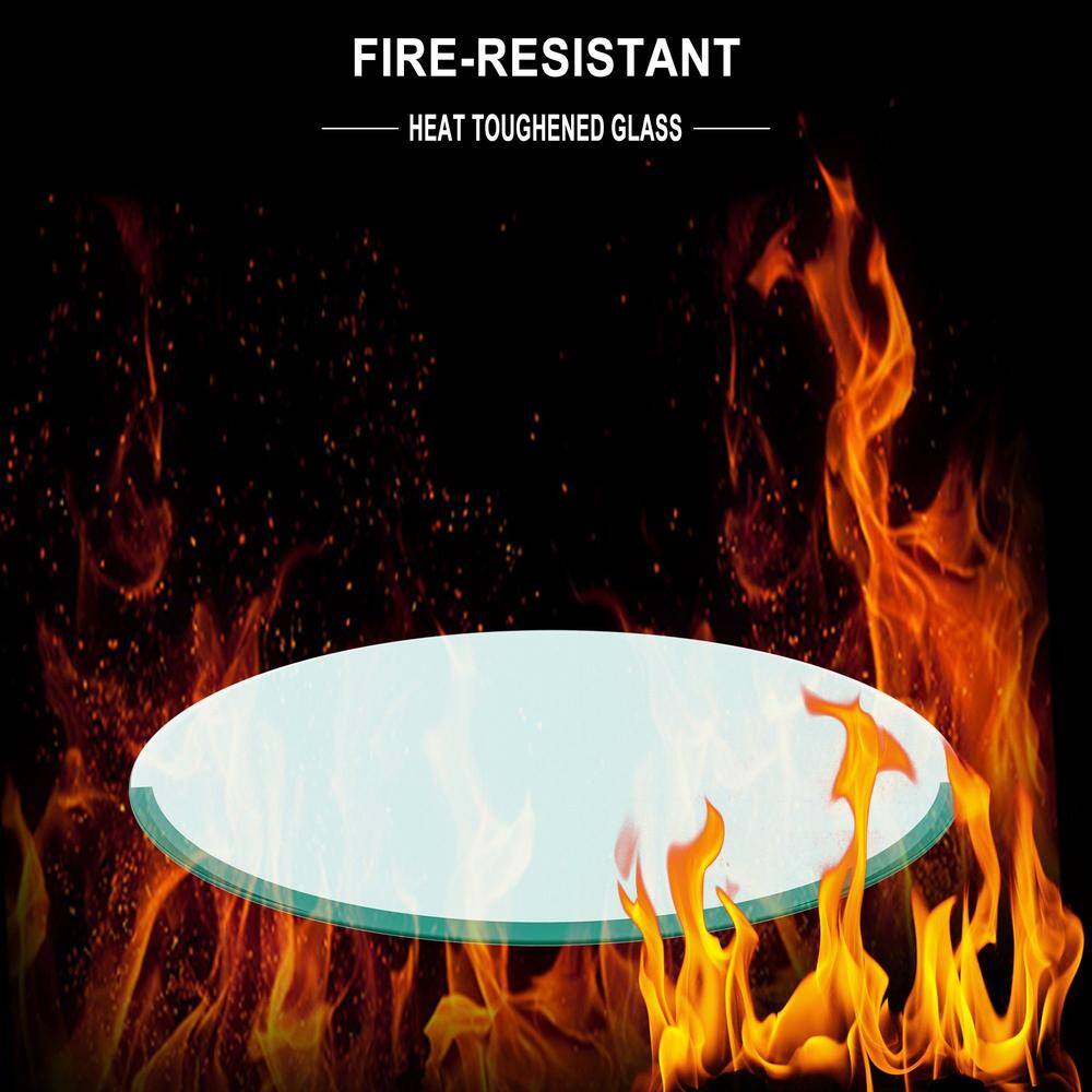 31.9 in. Round 0.4 in. Thick Tempered Glass Table Top with Beveled Polished Edge, Clear - Hercitys