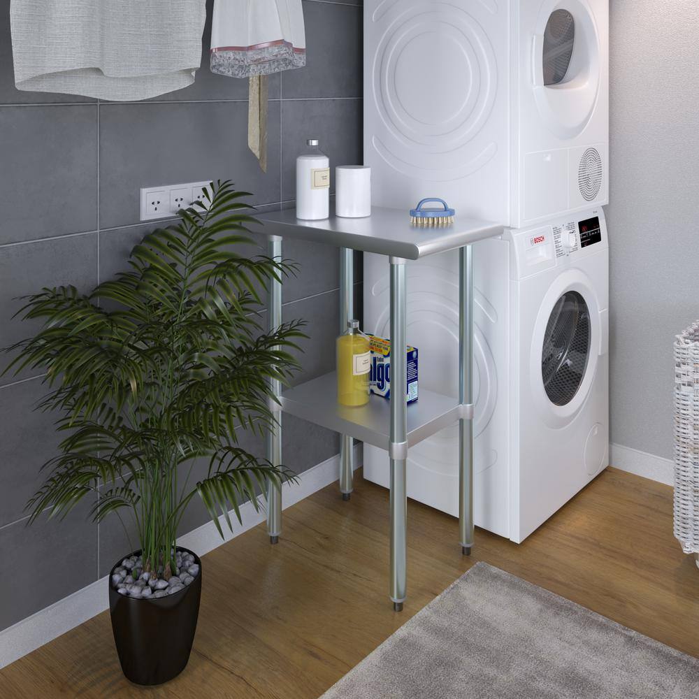 24 in. x 15 in. Stainless Steel Kitchen Utility Table with Adjustable Bottom Shelf - Hercitys