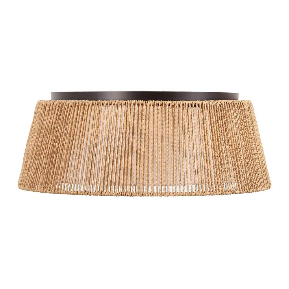 20 in. 3-Light Bronze Hand Woven Rope Flush Mount - Hercitys