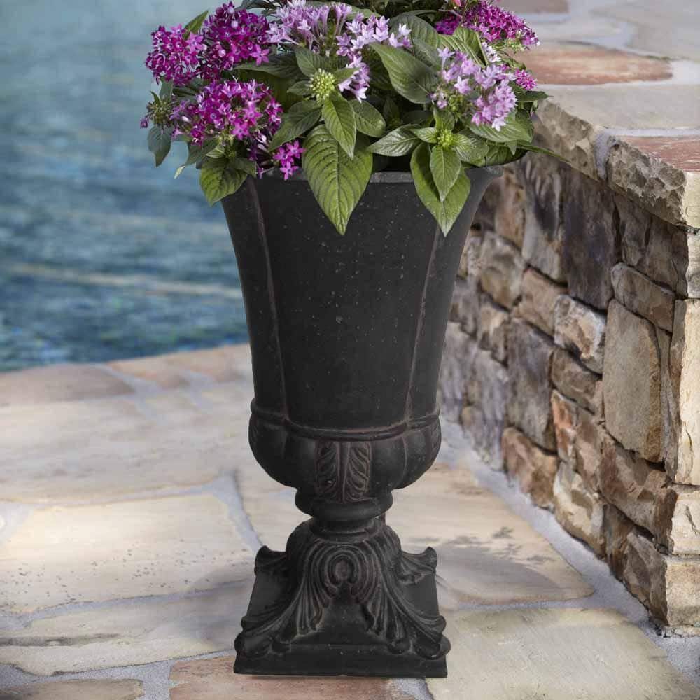 16.25 in. x 26.5 in. Cast Stone Parisian Entrance Urn in Aged Charcoal - Hercitys