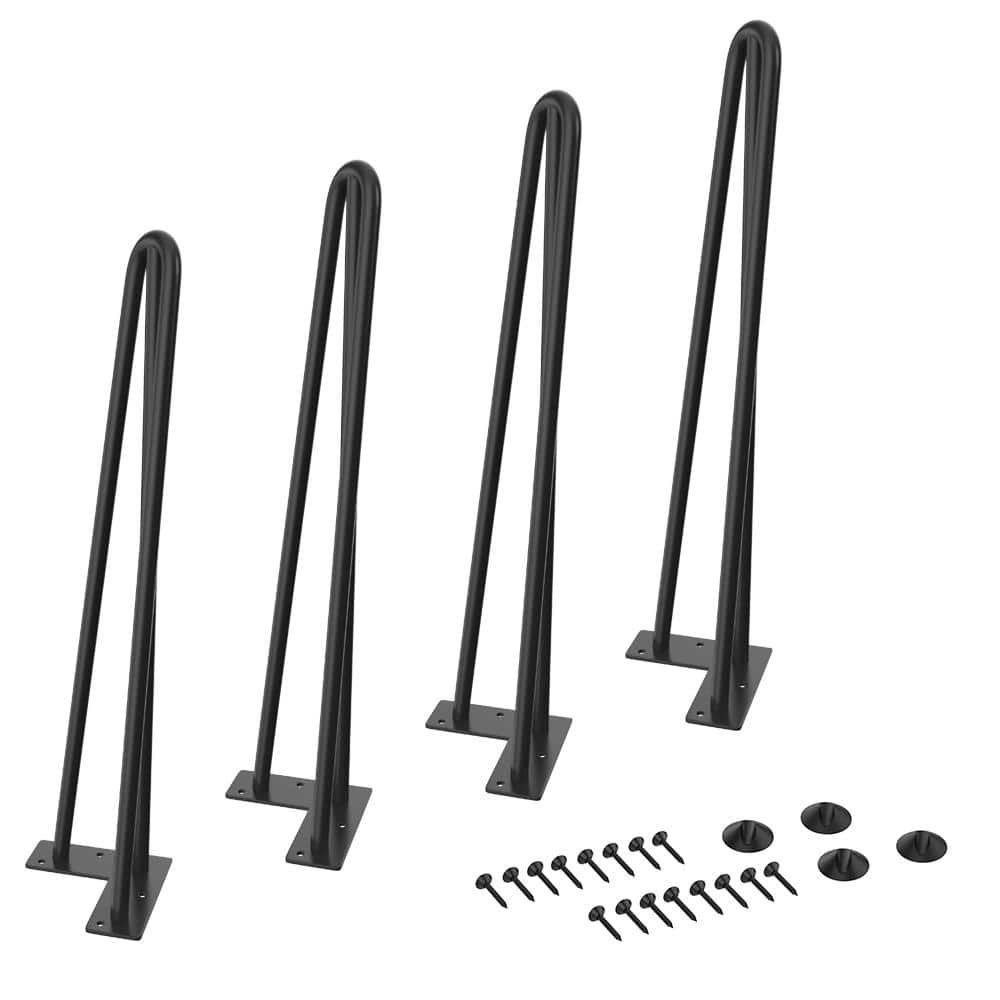 16 in. H Black Metal Bench Legs Hairpin Table Legs for Furniture Feet (Set of 4-Pack, 3-Rod Black) - Hercitys