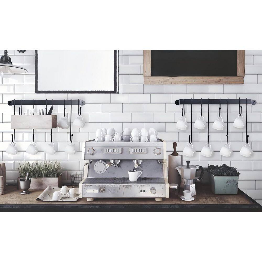 12-Hook Black Hanging Coffee Mug Wall Rack, 23 in. Wall Mounted Mug Hook Coffee Cup Holder - Hercitys