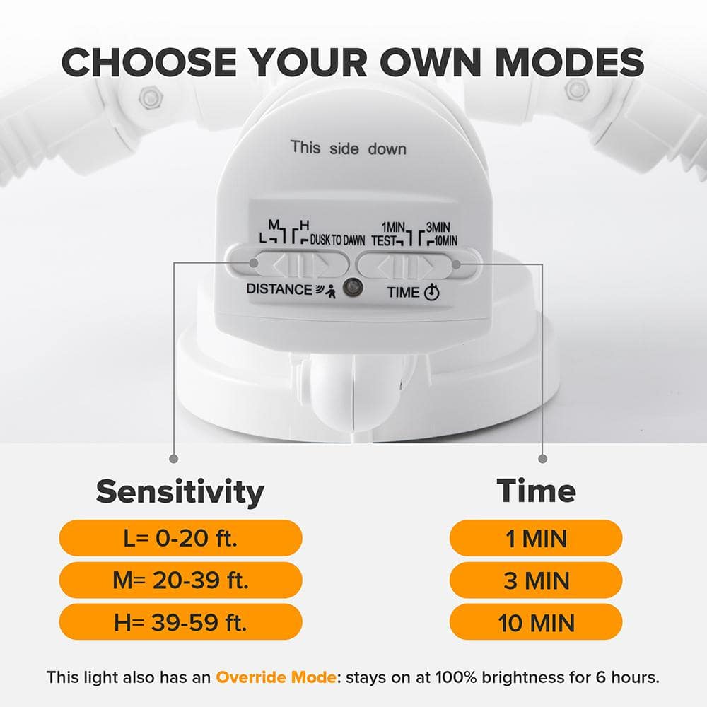 3-Head 342 Watt Equivalent Integrated LED White Weather Resistant Motion Sensing Area Light, 5000K - Hercitys