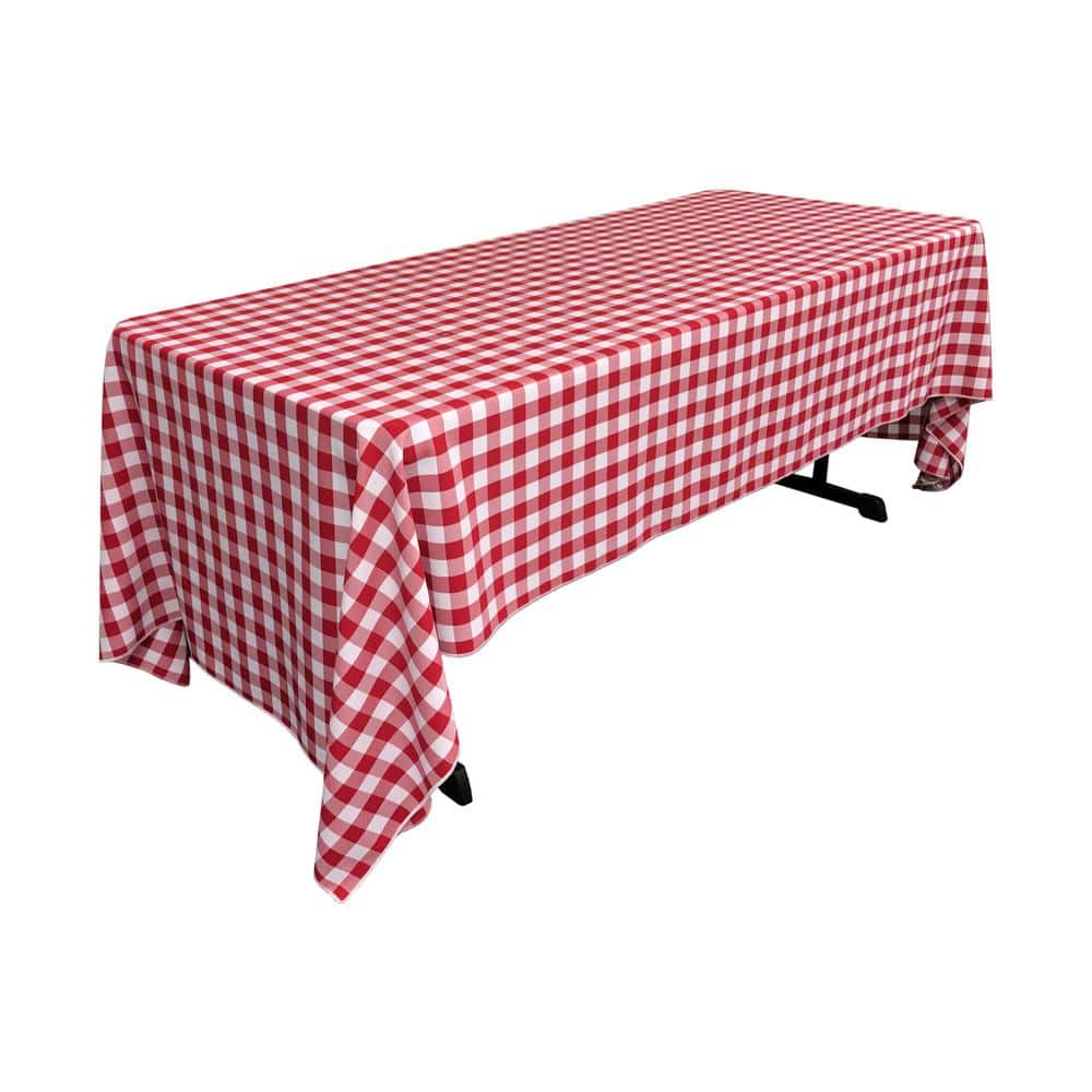 “60 in. x 144 in. White and Red Polyester Gingham Checkered Rectangular Tablecloth” - Hercitys