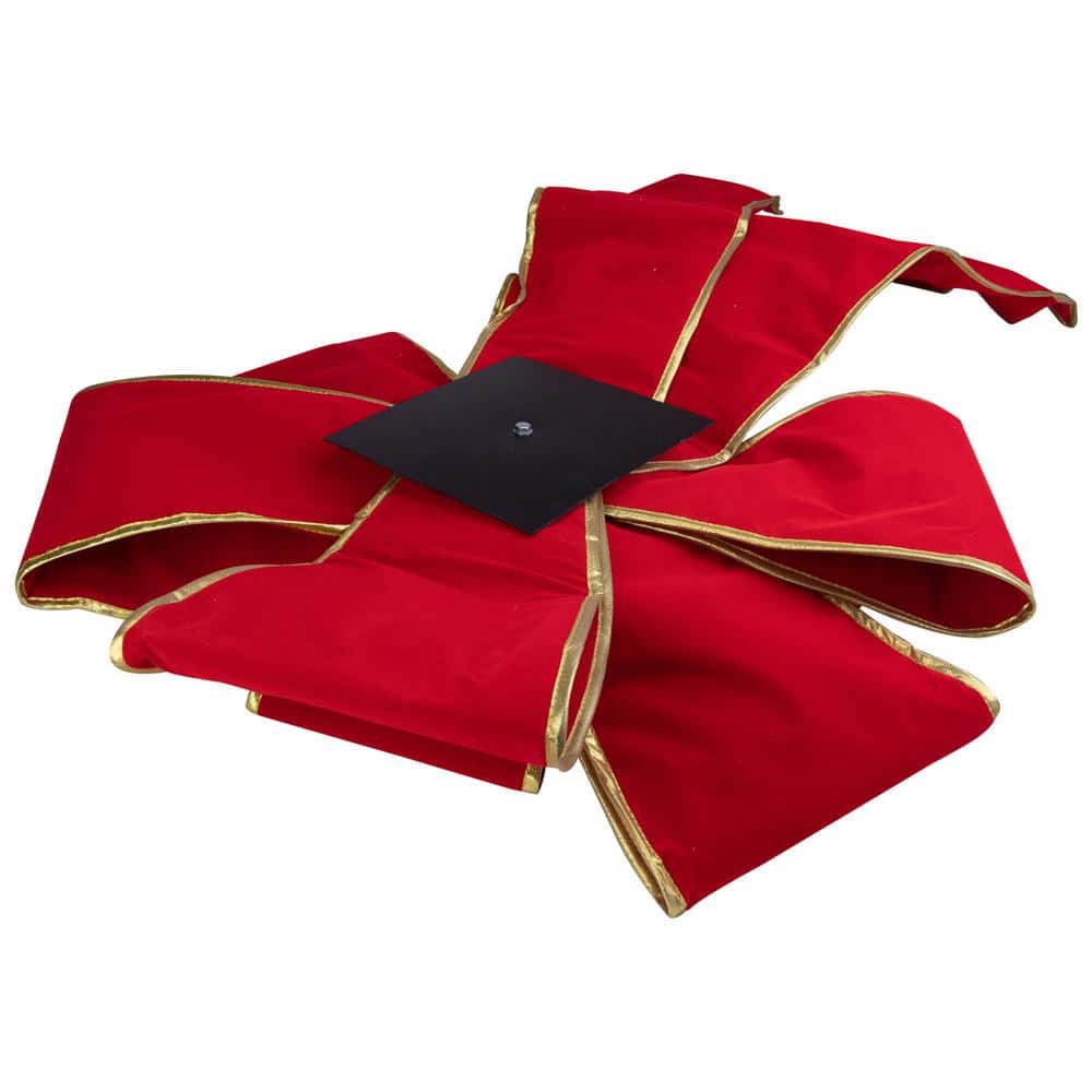 40 in. Giant Red 3D 11-Loop Velveteen Christmas Bow with Gold Trim - Hercitys