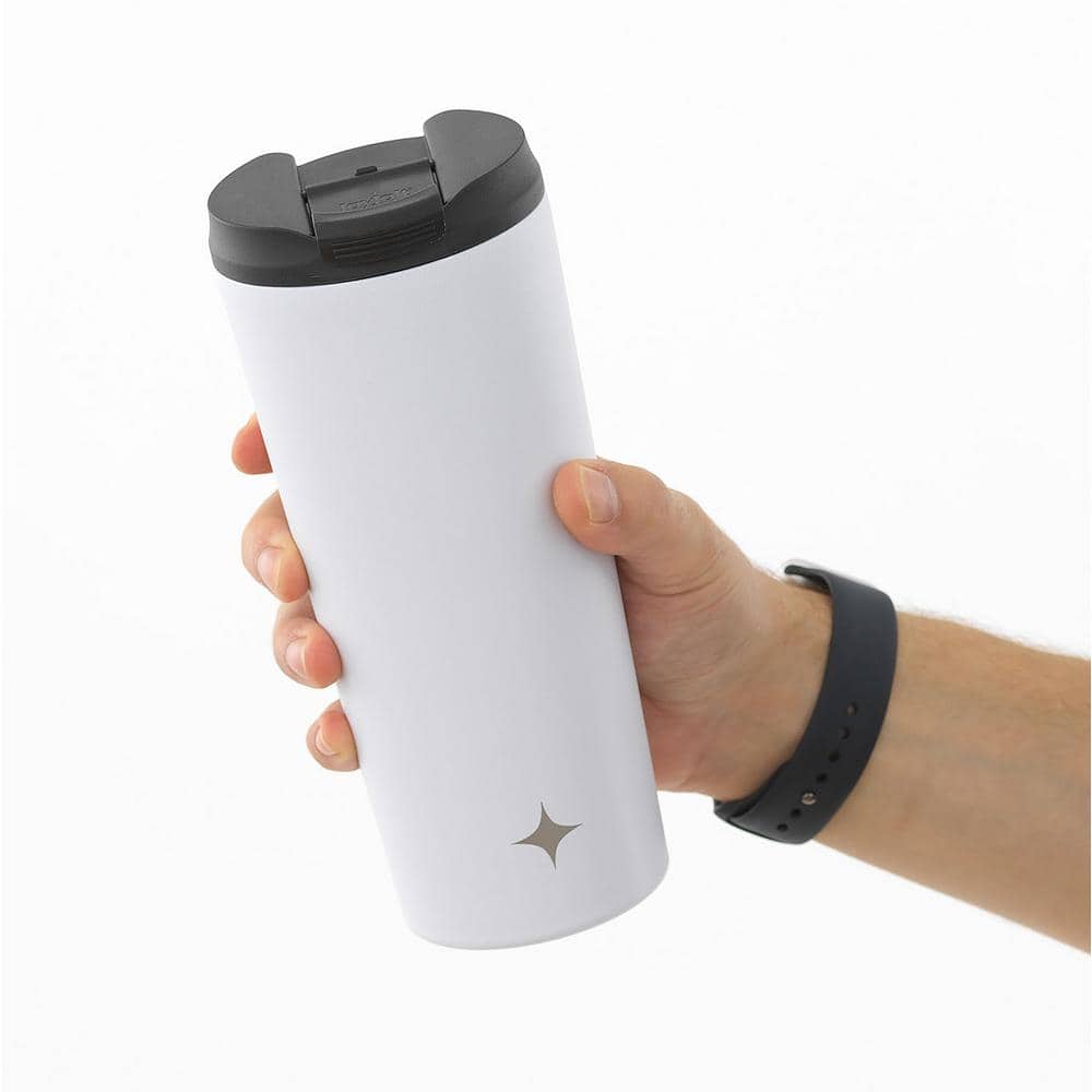 20 oz. White Vacuum Insulated Stainless Steel Tumbler with Flip Lid and Straw Lid Options - Hercitys
