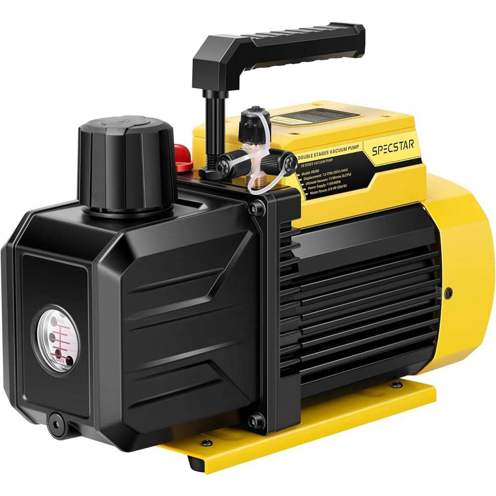 3/4 HP 7.2 CFM 110-Volt Dual Stage Rotary Vane HVAC Air Vacuum Pump with 2 Oil Bottles - Hercitys
