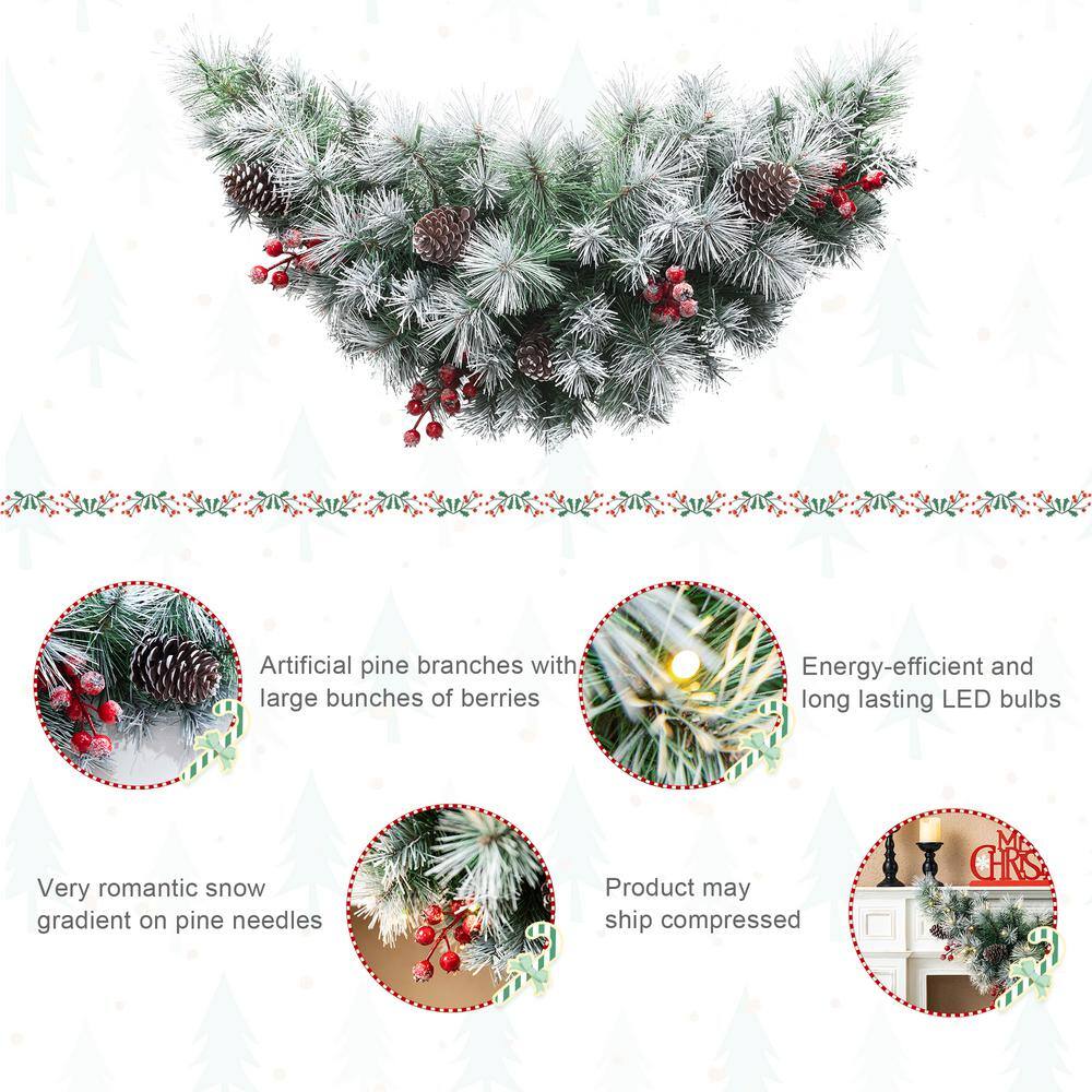 3 ft. L Pre-Lit Pinecones and Red Berries Artificial Christmas Swag with 50 Warm White Lights and Timer - Hercitys