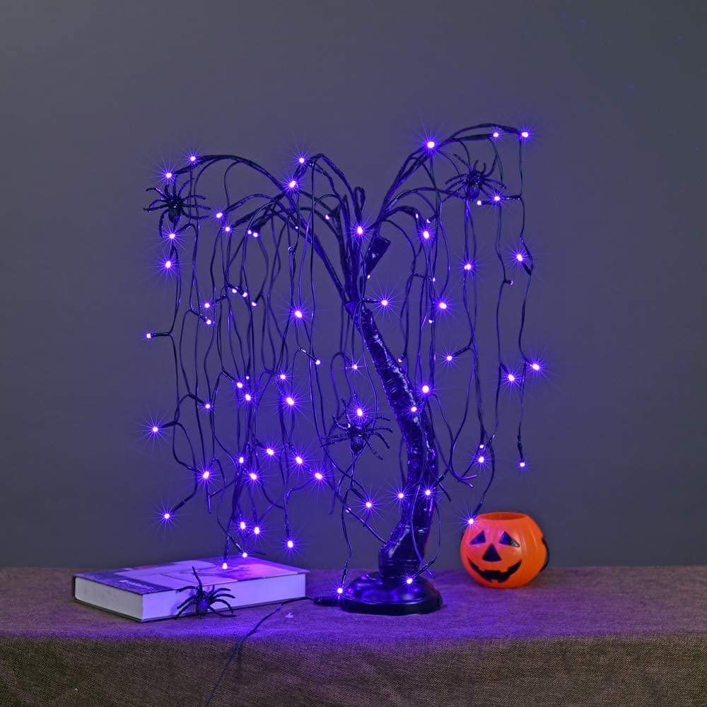 2 ft. Purple Pre-Lit LED Artificial Christmas Tree Halloween Willow Tree - Hercitys