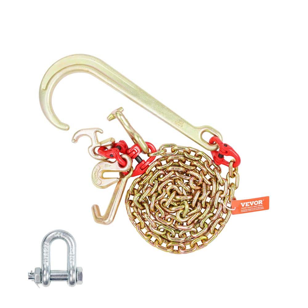 5/16 in. x 6 ft. G80 Tow Chain 1 5 in. J Hook Long Shank RTJ and Grab Hooks Wrecker Tie - Hercitys