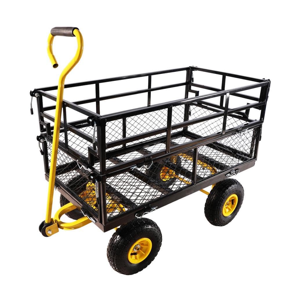 35.55 cu. ft. Metal Garden Cart Wagon, Yellow+Black - Hercitys