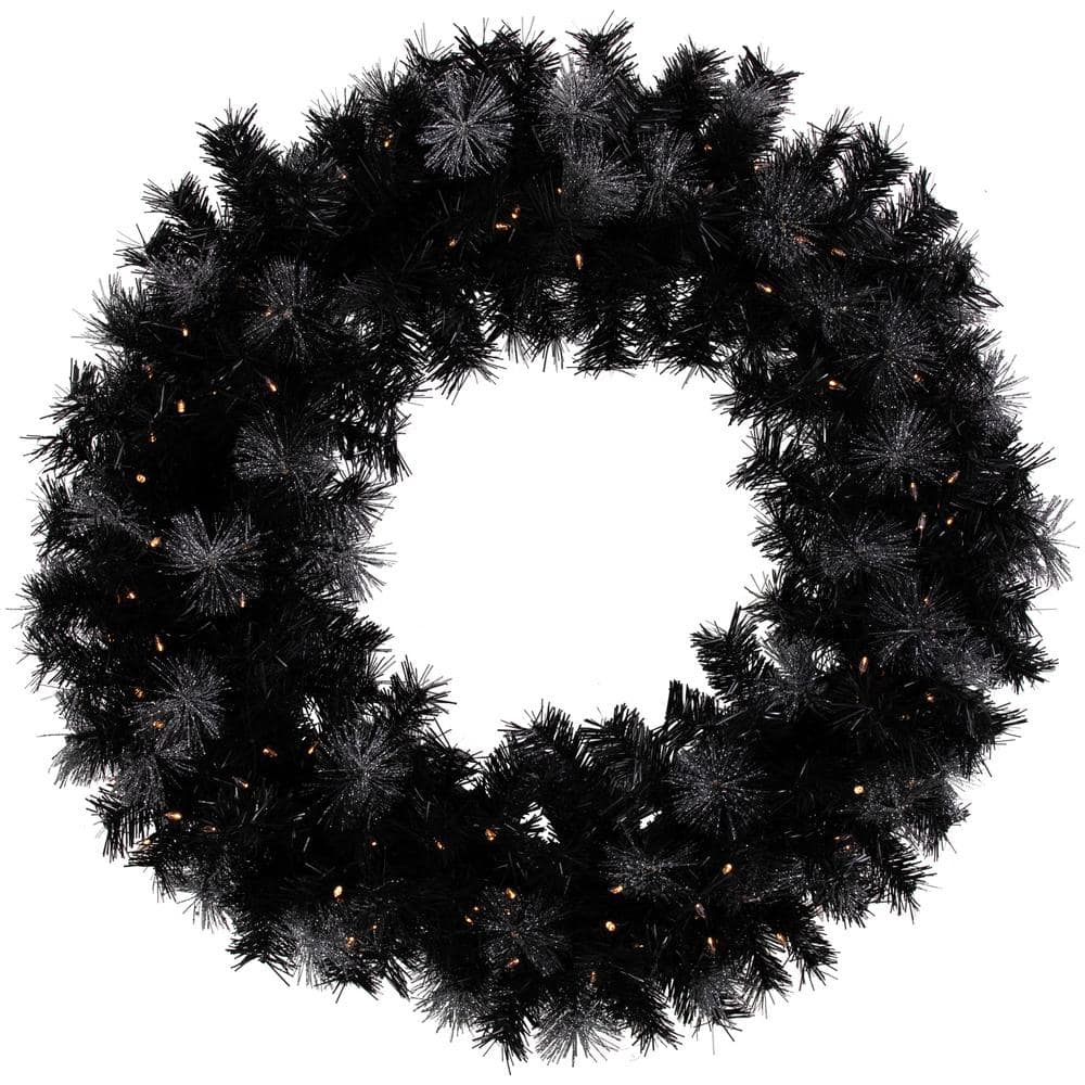36 in. Pre-Lit LED Black Bristle Artificial Christmas Wreath - Hercitys