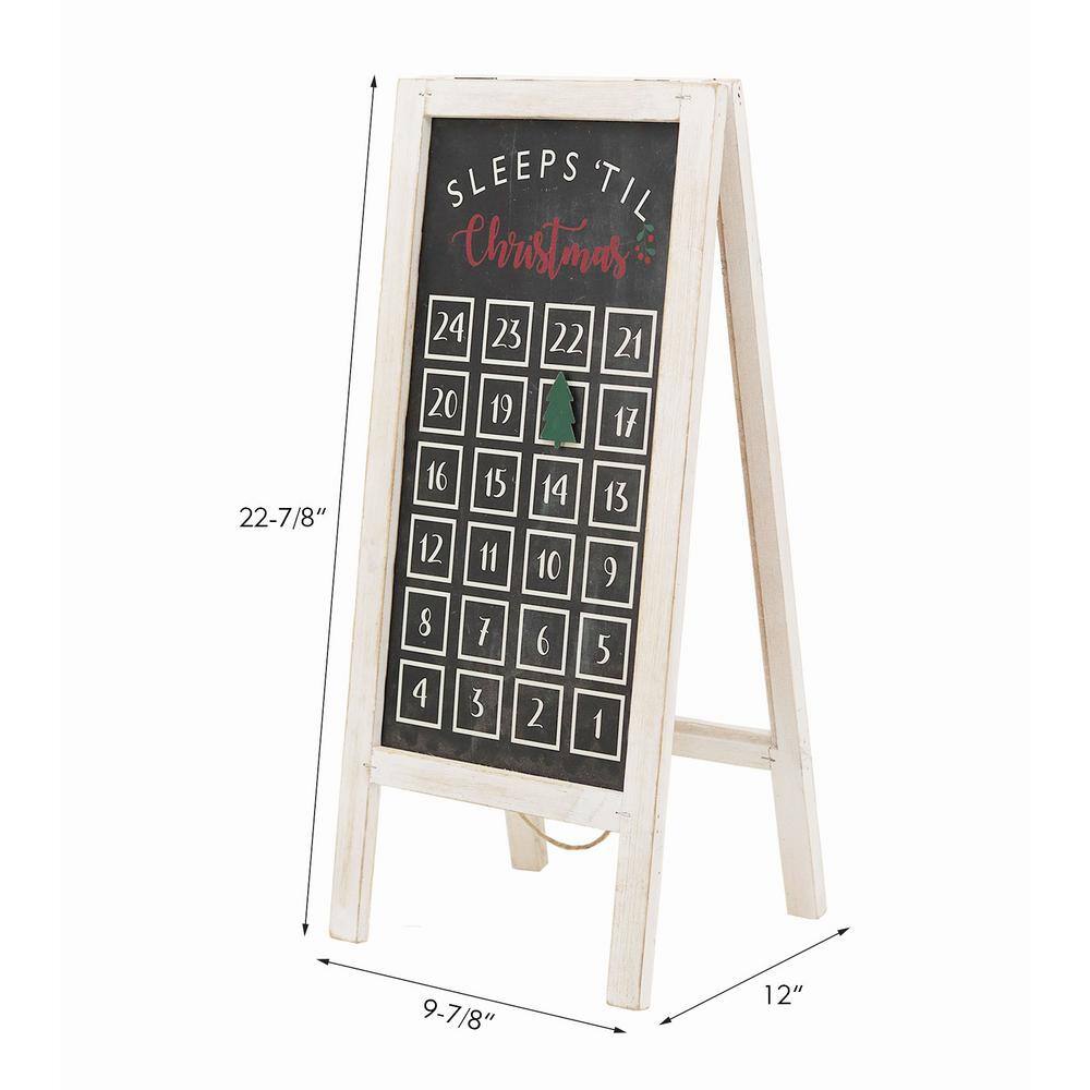 22.875 in. White and Black Farmhouse Wood Freestanding Christmas Advent Calendar with Magnet - Hercitys
