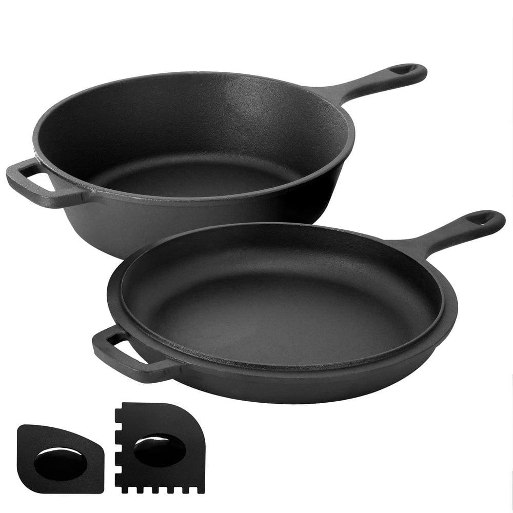 10 .5 Inch 2-in-1 Pre-Seasoned Cast Iron Skillet and Fry Pan Set - Hercitys