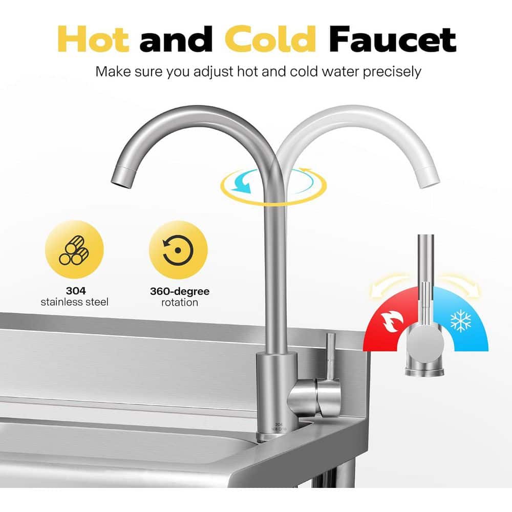 22 in. W Freestanding Stainless Steel 1-Compartment Commercial Laundry/Utility Sink with Faucet and Drain - Hercitys