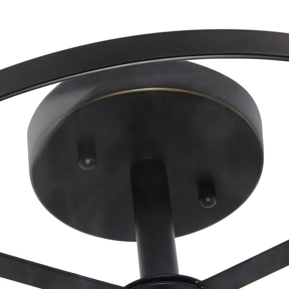 13 in. 3-Light Black Iron and Glass Shade Industrial Ceiling Mounted Round Semi-Flush Mount - Hercitys