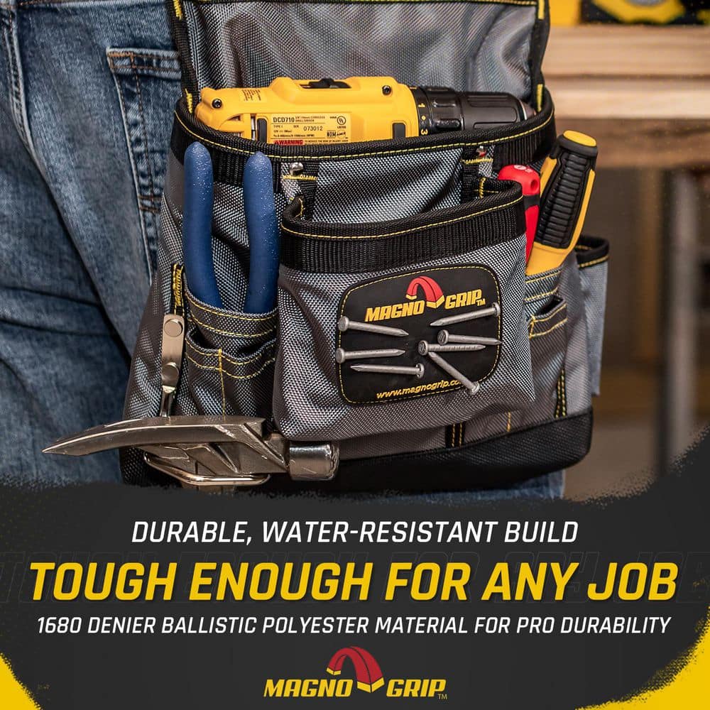 11 in. 10-Pocket Platinum Magnetic Tool Pouch with Belt - Hercitys