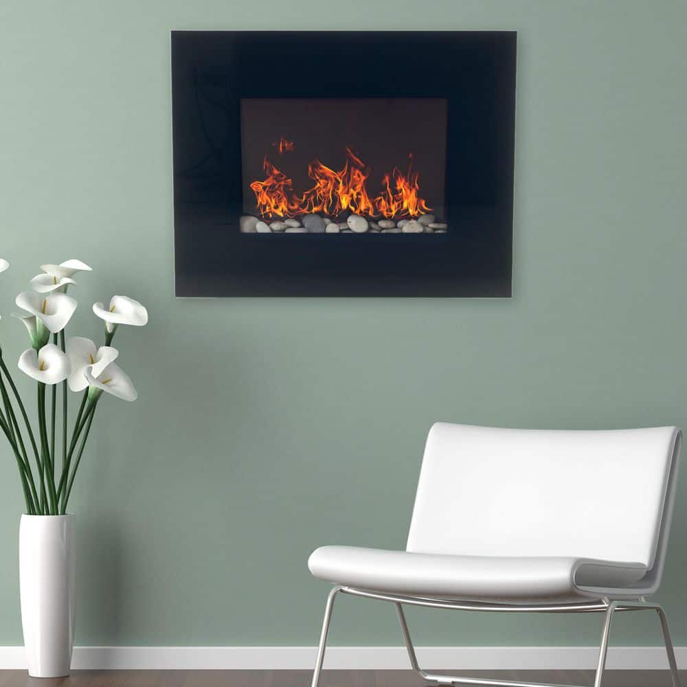 26 in. Glass Panel Wall Mount Electric Fireplace and Remote in Black - Hercitys