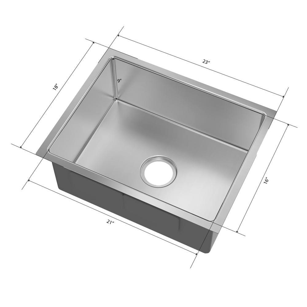 23 in. Undermount Single Bowl 18-Gauge Stainless Steel Kitchen Sink with Tiny Radius - Hercitys