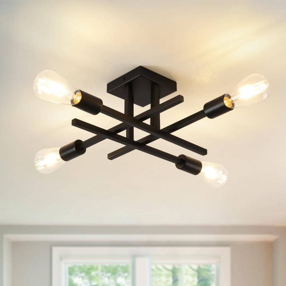 18.11 in. 4-Light Black Modern Sputnik Semi- Flush Mount Ceiling Lights with No Bulbs Included - Hercitys