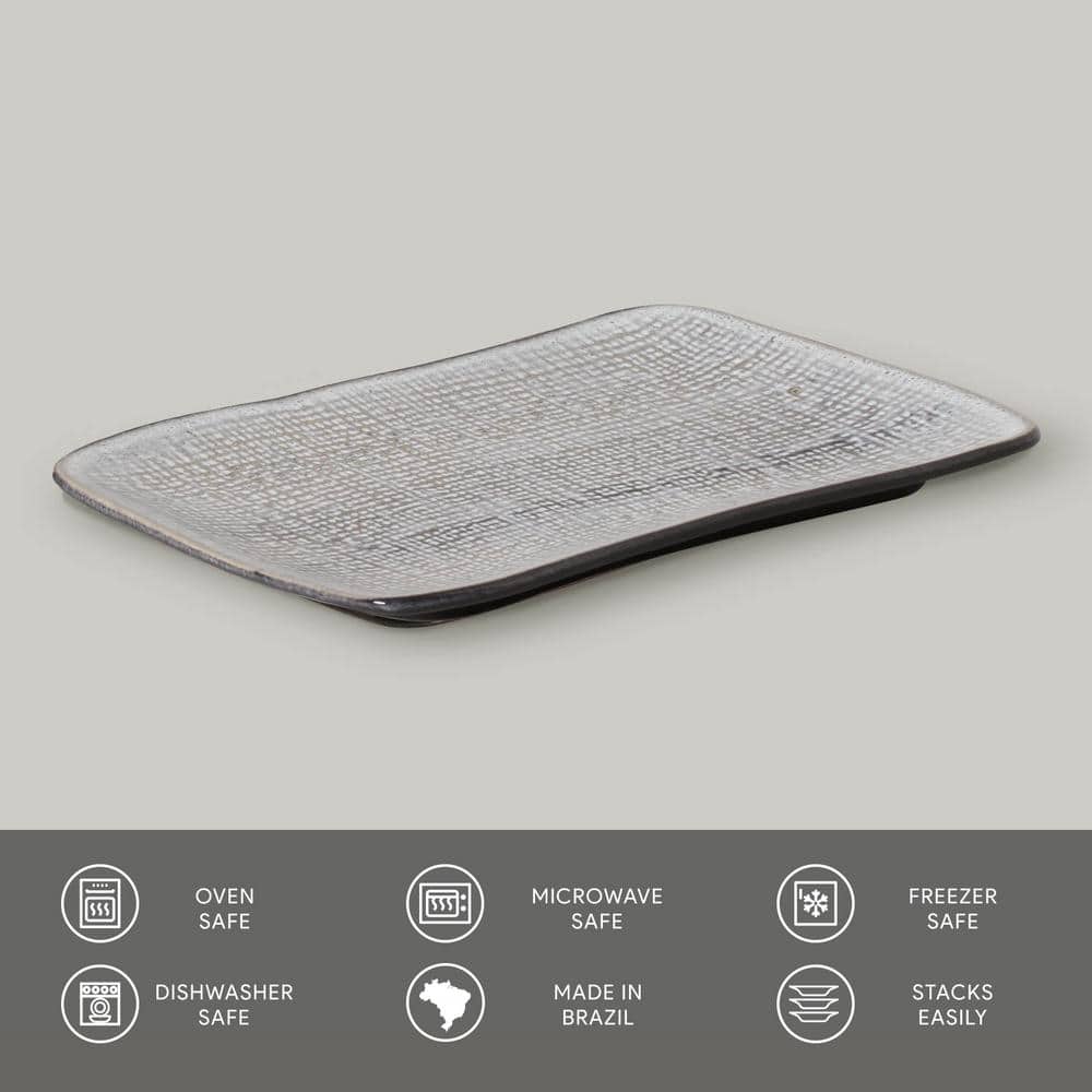 10.63 in. Dust Gray Stoneware Rectangular Platter Medium Juta (Set of 4) - Hercitys