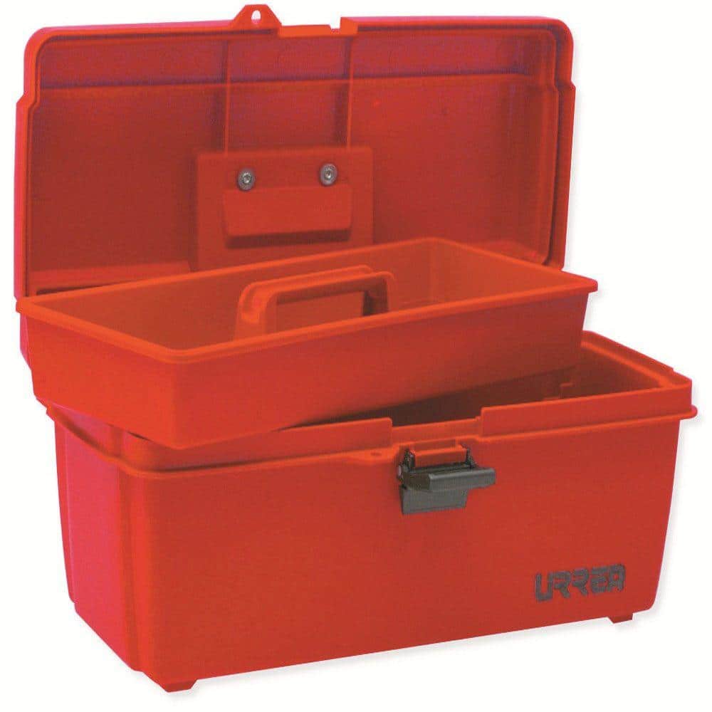 14 in. Plastic Red Tool Box with Metal Clasps - Hercitys