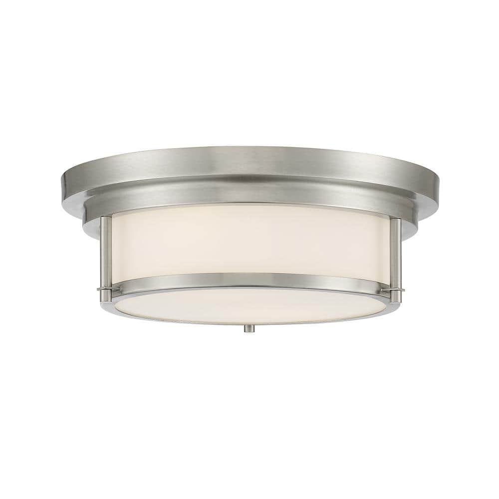 13 in. W x 4.5 in. H 2-Light Polished Nickel Flush Mount Light with White Glass Cylindrical Shade - Hercitys