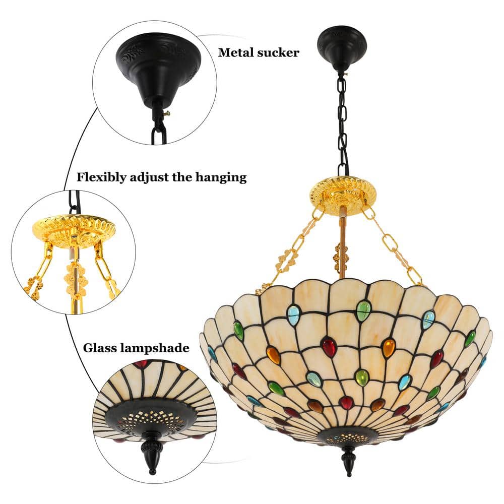 20.5 in. 5-Light Retro Stained Glass Shade Semi-Flush Mount Ceiling Light - Hercitys