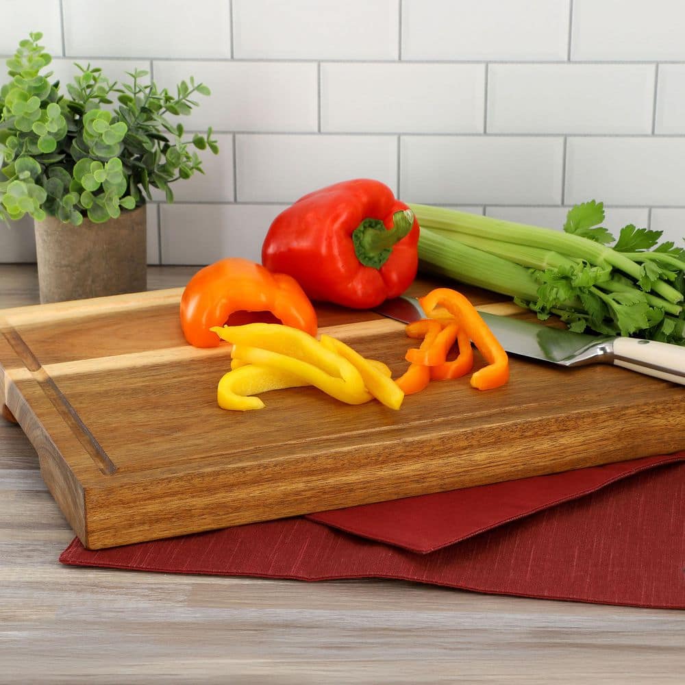15.5 x 12 Inch Acacia Wood 1.5 Inch Thick Carving and Cutting Board with Juice Groove - Hercitys