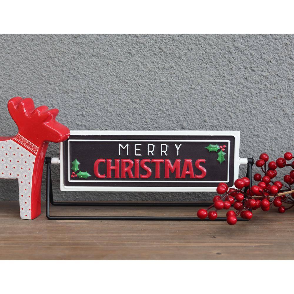 4.875 in. Merry Christmas or Ho Ho Ho Metal Rotating Tabletop Sign - Hercitys