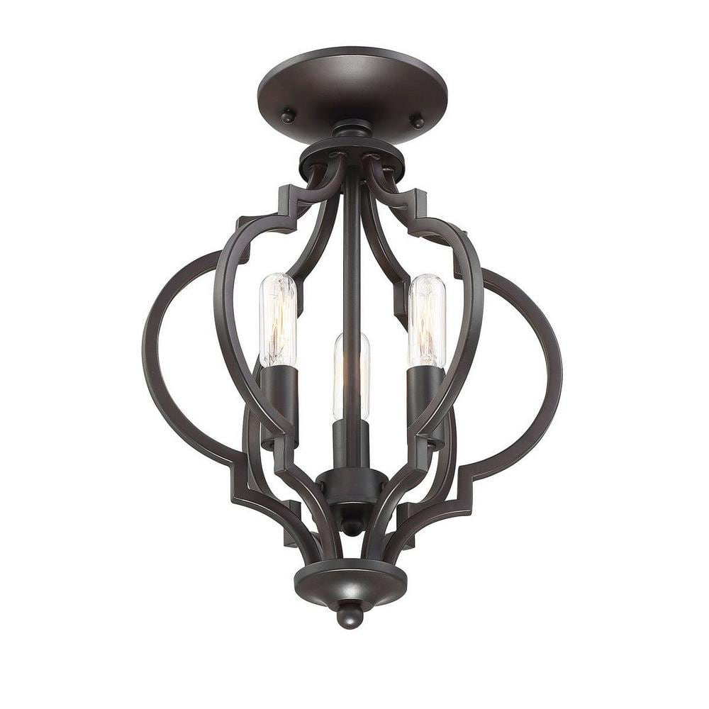 11 in. W x 16 in. H, 3-Light Ceiling Light in Oil Rubbed Bronze Semi- Flush Mount - Hercitys