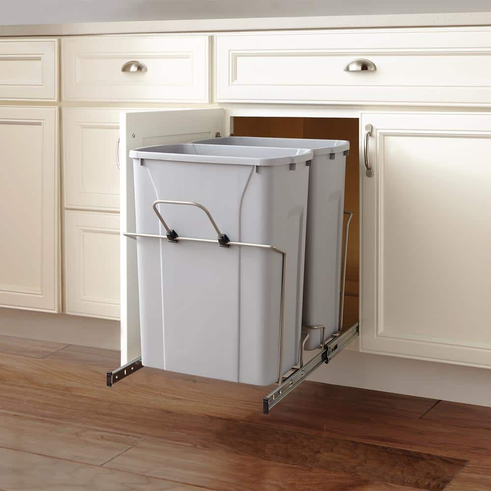 18-13/16 in. H x 14-3/8 in. W x 22 in. D 28.75 Qt. In-Cabinet Double Bottom-Mount Pull-Out Trash Can - Hercitys